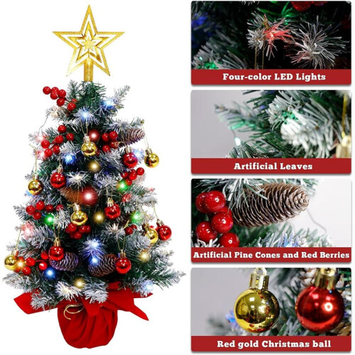 Árvore de Natal Artificial de Mesa com Luzes, Bolas e Enfeites de Natal em Formato de Estrela