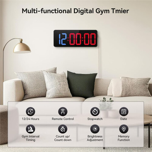 Gym Timer Clock, 12" Large Display LED Exercise Workout Interval Timer with Remote for Boxing Tabatas FGB Sport EU Plug