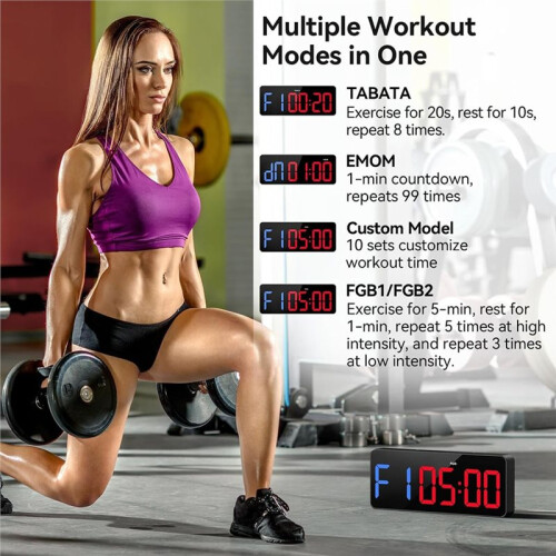 Gym Timer Clock, 12" Large Display LED Exercise Workout Interval Timer with Remote for Boxing Tabatas FGB Sport EU Plug 2