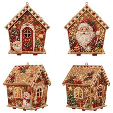Christmas Pearl Cottage 3D Wood Kit Pre-Cut Panels, Rhinestones & Beads for DIY Holiday Decor Santa