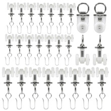 Double-Wheel Curtain Track Rollers, 15mm Ceiling Curtain Track Rollers, with Reinforced Hooks (25 Hooks + 25 Rollers)