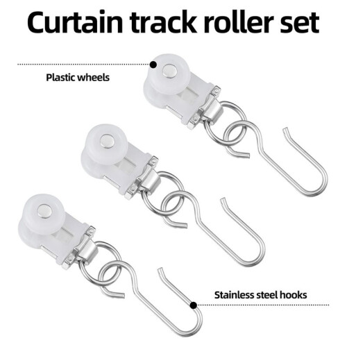 Double-Wheel Curtain Track Rollers, 15mm Ceiling Curtain Track Rollers, with Reinforced Hooks (25 Hooks + 25 Rollers) 2