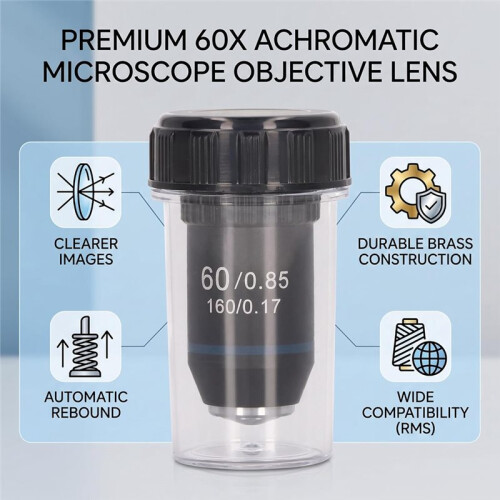 60X Microscope Objective Lens Achromatic High Magnification, 20.2mm RMS Thread for Compound Microscope 2