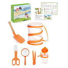 7Pcs Live Butterfly Kit - Cage, Magnifier & Guide, STEM Gift for Kids, Portable Explorer Set Orange