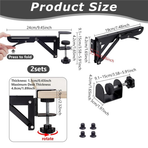 4 Pack Under Desk Keyboard Tray Clamp- Bracket, Adjustable Desktop Extension Arm Rest Support Rack (No Tray) 2