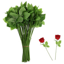 Floral Wire Stem with Leaves Rose-Stems with-Leaf Artificial-Rose-Floral-Wire Stems Arrangement,DIY Bouquet Making