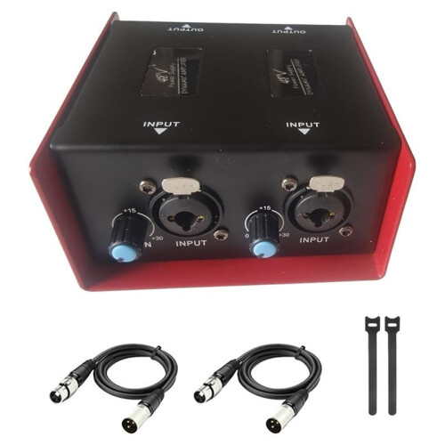 Protable 2-Channel Dynamic Microphone Amplifier 48V Phantom Power 6.35mm XLR Mic Booster for Dynamic Microphones Booster