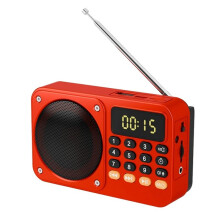 Handheld Digital FM Radio USB TF MP3 Player Portable Radio Music Player with LED Flashlight and Display Red