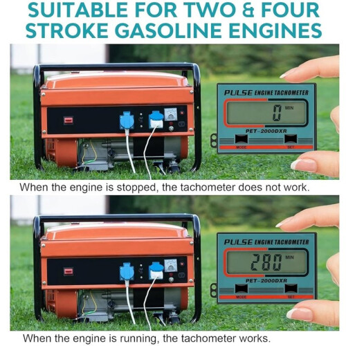 Digital Tachometer, Small Engine Tachometer Chainsaw Tachometer, 2 Stroke 4 Stroke Inductive RPM Gauge Hour Meter 2