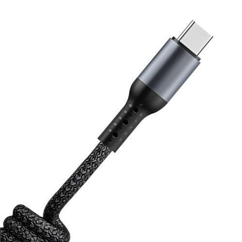 100W Coiled USB A to Type C Cable for Car,90 Degree Spring Retractable Fast Charging Data Cord 1