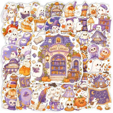 50 Autocollants D'Halloween Mignons en Vinyle Étanche avec Fantômes et Citrouilles pour Scrapbook, Journal, Décoration DIY