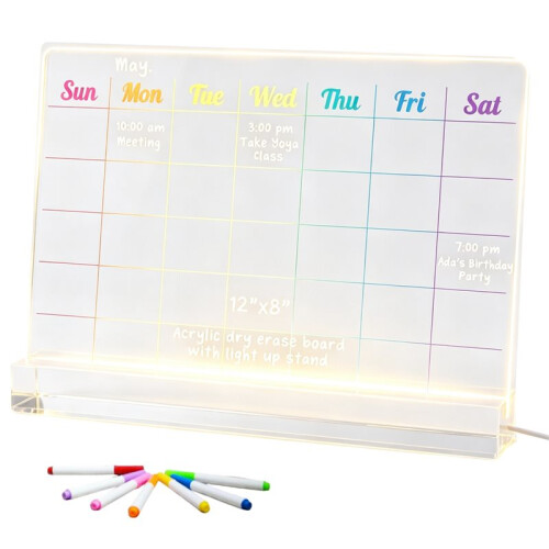 Reusable Children'S Acrylic Information Board, Lighted Drawing Lamp, Fluorescent Board, Display Board, DIY Kit