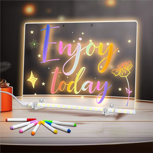 Reusable Children'S Acrylic Information Board, Lighted Drawing Lamp, Fluorescent Board, Display Board, DIY Kit 1