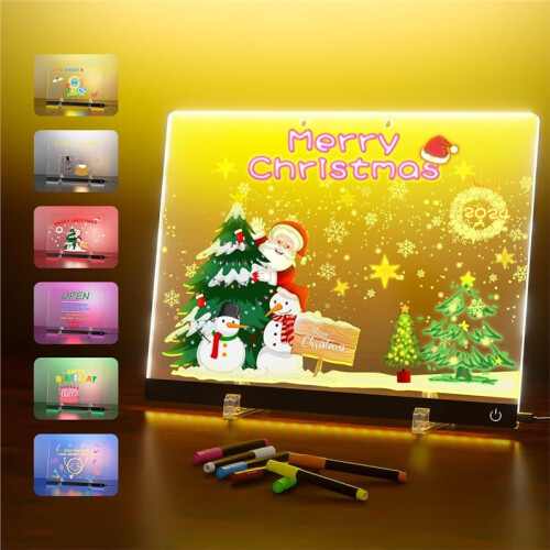Reusable Children'S Acrylic Information Board, Lighted Drawing Lamp, Fluorescent Board, Display Board, DIY Kit 2