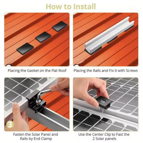 120mm U-Rail Solar Mounting Kit - Complete Solar Panel Mounting Set Including Side and Mid Clamps 1
