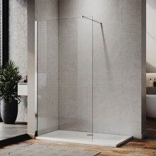 (1000x1900mm) ELEGANT Walk-In Shower Screen – 6mm Toughened Safety Glass Wet Room Panel with Support Bar
