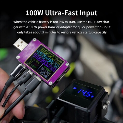 100W Motorcycle Bidirectional Charger Type-C USB Fast Charging  Socket with Voltmeter Display Moto Accessories