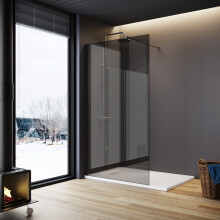 (1200x1900mm) ELEGANT Walk-In Shower Enclosure, 8mm Grey Toughened Safety Glass Shower Screen Panel with Black Stainless Steel Stabilising Bar