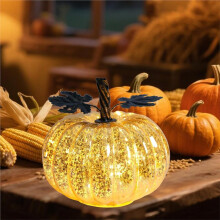 Szklana Lampa w Kształcie Dyni, Zasilana Bateryjnie Lampa w Kształcie Dyni LED, Idealna na Jesienną Dekorację na Halloween, Rustykalny Wystrój na