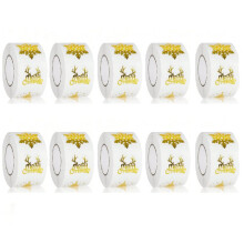 10pcs Christmas Stickers Roll 1in Waterproof Self-Adhesive Decals Gold Snowflake Xmas Holiday Winter Gift Tags Stickers