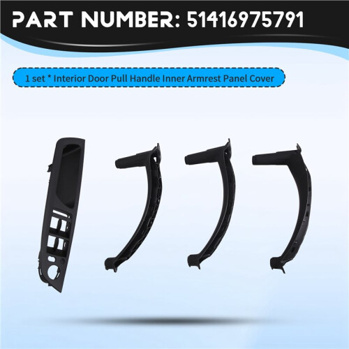 LHD Car Interior Door Pull Handle Inner Armrest Panel Cover Replacement for  X5 X6 E70 E71 E72 2007-2013 Black 1