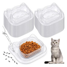 50 Einweg-Futternäpfe für Haustiere, Ameisenabweisend, für Katzen und Hunde, in Katzenkopfform, 17,5 X 15,5 X 4 cm, Auslaufsicherer Kunststoffnapf