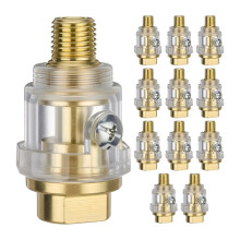 12 Pack Inline Oiler for Air Tools, 1/4" NPT Pneumatic Tool Lubricator with Transparent Polycarbonate Reservoir