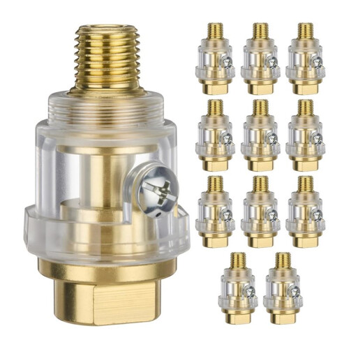 12 Pack Inline Oiler for Air Tools, 1/4" NPT Pneumatic Tool Lubricator with Transparent Polycarbonate Reservoir