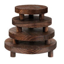 4 Pcs Round Wood Risers Display Stands, Rustic Wooden Riser Holder Tiered Tray Decor for Kitchen Counter, 4 Sizes Brown