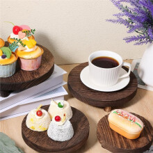 4 Pcs Round Wood Risers Display Stands, Rustic Wooden Riser Holder Tiered Tray Decor for Kitchen Counter, 4 Sizes Brown