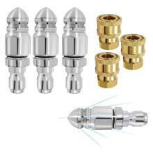 Hogedrukreiniger Rioolreinigingsmondstuk 6500 PSI, 1/4" Snelkoppeling, Roestvrijstalen Rioolreinigingsmondstukset, 3 Stuks