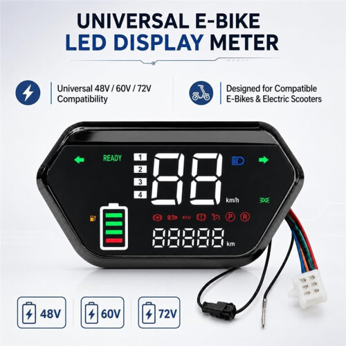 48V 60V 72V Ebike Display,Universal LED Electric Bike Screen Display Meter Backlight Waterproof E-Bike Speedometer Panel 1
