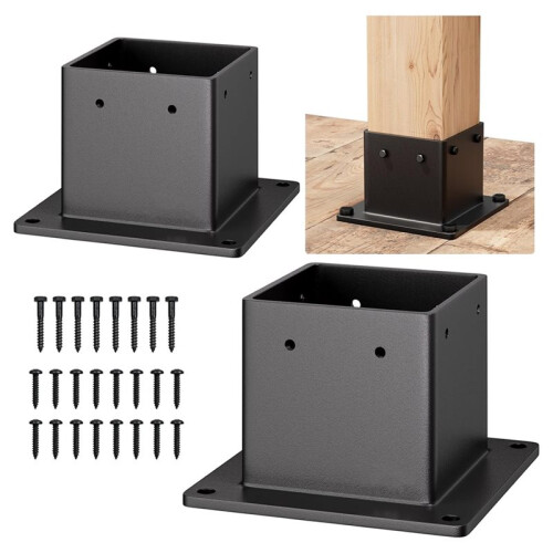 Base de Ancoragem com Flange de 4x4 Polegadas (Medidas Reais: 3,6x3,6 Polegadas) com Parafusos. Base de Metal com Flange para Poste de Cerca, Ideal 1