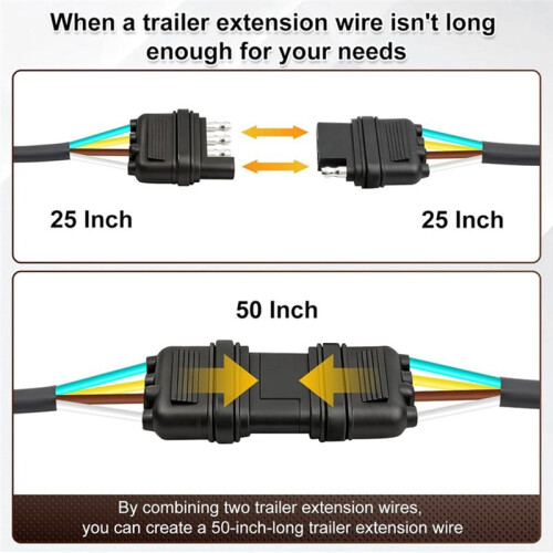 2 Pack 4Pin Trailer Extension Cable , 4 Pin Flat Trailer Light Plug Wire , 4 Way Connector Wiring Harness Extender 1