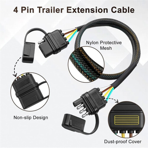 2 Pack 4Pin Trailer Extension Cable , 4 Pin Flat Trailer Light Plug Wire , 4 Way Connector Wiring Harness Extender 2