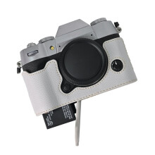 Leren Tas voor X-T50 Camera, Halve Body Cover Beschermende Tas met Schouderriem, Vintage Lederen Behuizing Wit