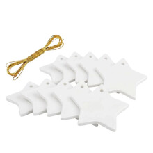 10 Pcs 3 Inch Sublimation Blank Five Pointed Star Ceramic Ornaments with Gold String for DIY ,Decoration