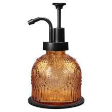 8 Oz Vintage Glass Bathroom Soap Dispensers with Pump, Refillable Kitchen Dish Soap Dispenser with Non-Slip Mat
