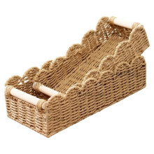 2pcs Bathroom Basket Organizer, Toilet Decor Basket W/Cut Out Handle Wicker Toilet Paper Storage Basket Tray