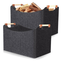 2 Stuks Vilt Mand 67L & 96L Extra Grote Houtzak Houten Handvatten Stevige Opvouwbare Hout Houder voor Haard Wasgoed Speelgoed