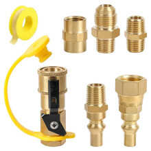 7pcs RV Propane Quick Connect Fitting Adapter Valve,1/4" Male NPT Full Flow Plug & 3/8" Male Flare Quick