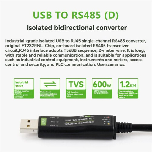 Waveshare USB to RS485 Bidirectional Converter -Board Isolated -485 Transceiver FT232RNL Chip 1