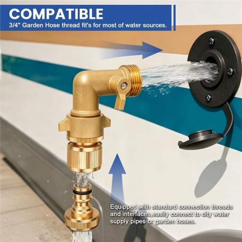 Adjustable 90-Degree Solid Brass Hose Elbow with Quick Connect for RVs, Campers, and Gardens 2