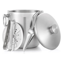 Ice Bucket with Lid,Scoop,Tongs and Strainer Keep Ice Longer Ideal for Cocktail,Parties,Chilling Wine,Champagne