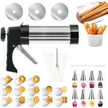 3-in-1 Churro-Maker & Spritzgebäck-Set, Backwerkzeug Aus Edelstahl mit 16 Scheiben für Hausgemachte Churros