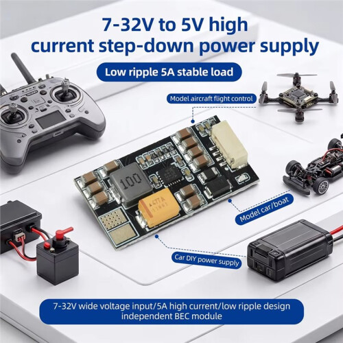 1PCS  Step Down BEC Module 7-32V to 5V 5A Output Full Load Ripple Voltage Regulator for RC Model Servo Flight Receiver 2