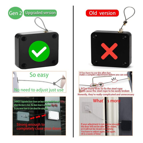 4 Pcs Retractable Automatic Door Closer Tool-Free Installation, Powerful 3.5lb Pull Shuts Doors Completely