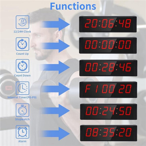 Stopwatch with Start/Stop Button, LED Digital Timer with Remote, Countdown Clock with Buzzer, Gym Clock EU Plug 2
