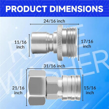 Garden Hose to Pressure Washer Adapter, Stainless Steel 3/4" GHT to 1/4" Quick Connect, 3/4" GHT Male to 1/2" Plug