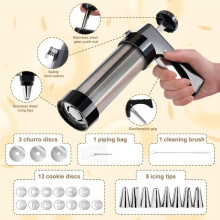 Kit 3 en 1 para Hacer Churros y Espolvorear Galletas, Herramienta de Repostería de Acero Inoxidable con 16 Discos para Hacer Churros y Galletas